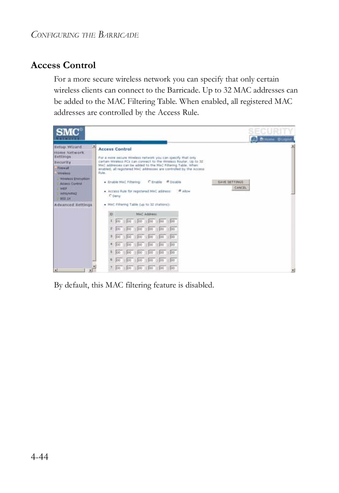 SMC Networks SMCWBR14-G2 manual Access Control 