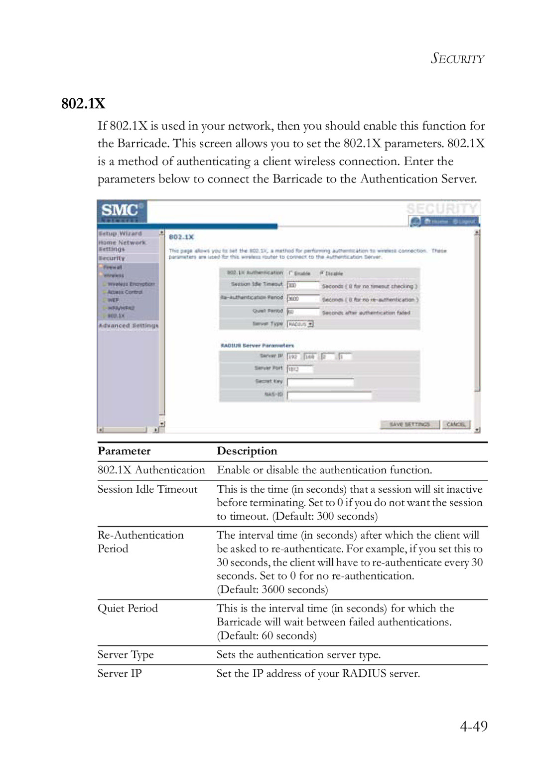 SMC Networks SMCWBR14-G2 manual 802.1X 