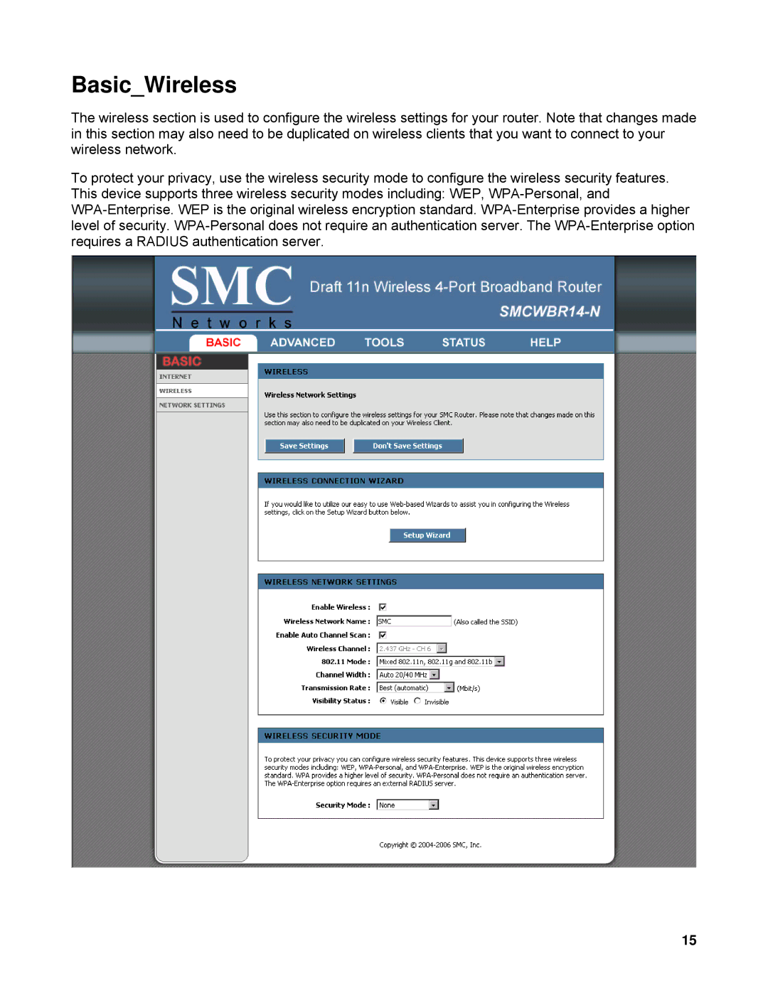 SMC Networks SMCWBR14-N manual BasicWireless 