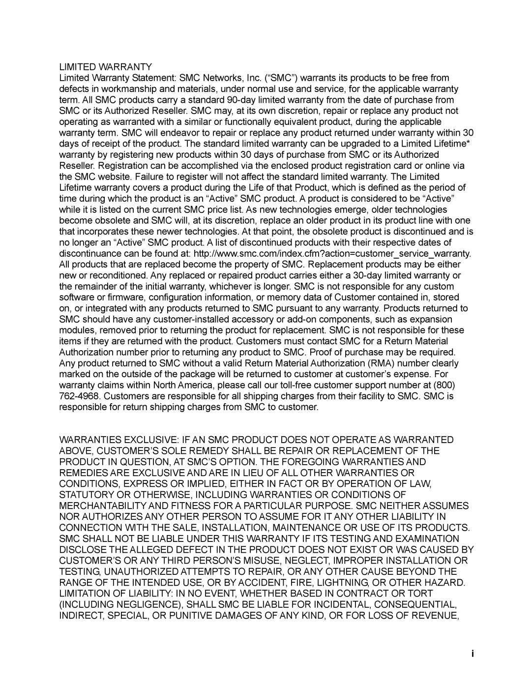 SMC Networks SMCWBR14-N manual Limited Warranty 