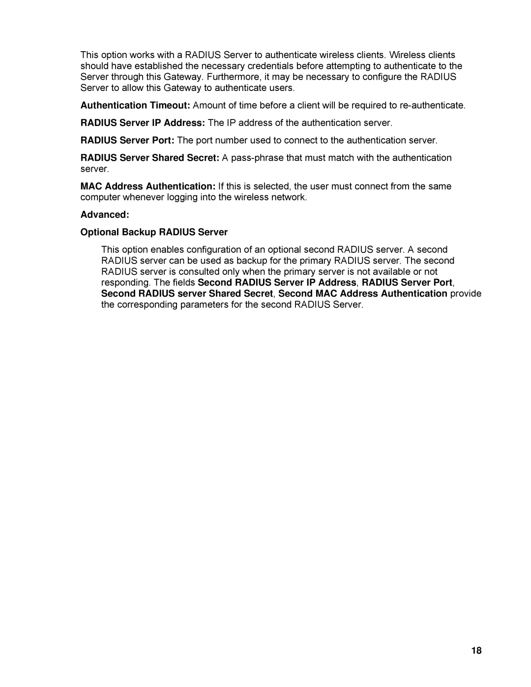 SMC Networks SMCWBR14-N manual Advanced Optional Backup Radius Server 