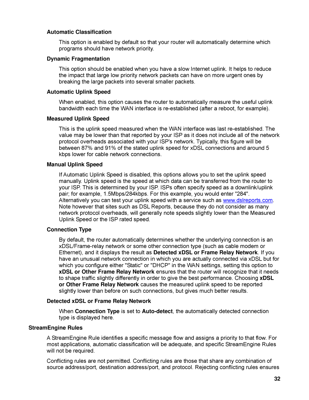 SMC Networks SMCWBR14-N Automatic Classification, Dynamic Fragmentation, Automatic Uplink Speed, Measured Uplink Speed 