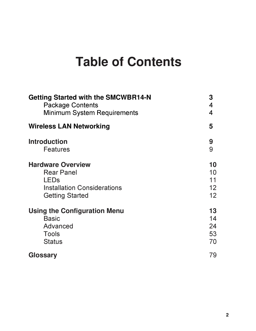 SMC Networks SMCWBR14-N manual Table of Contents 