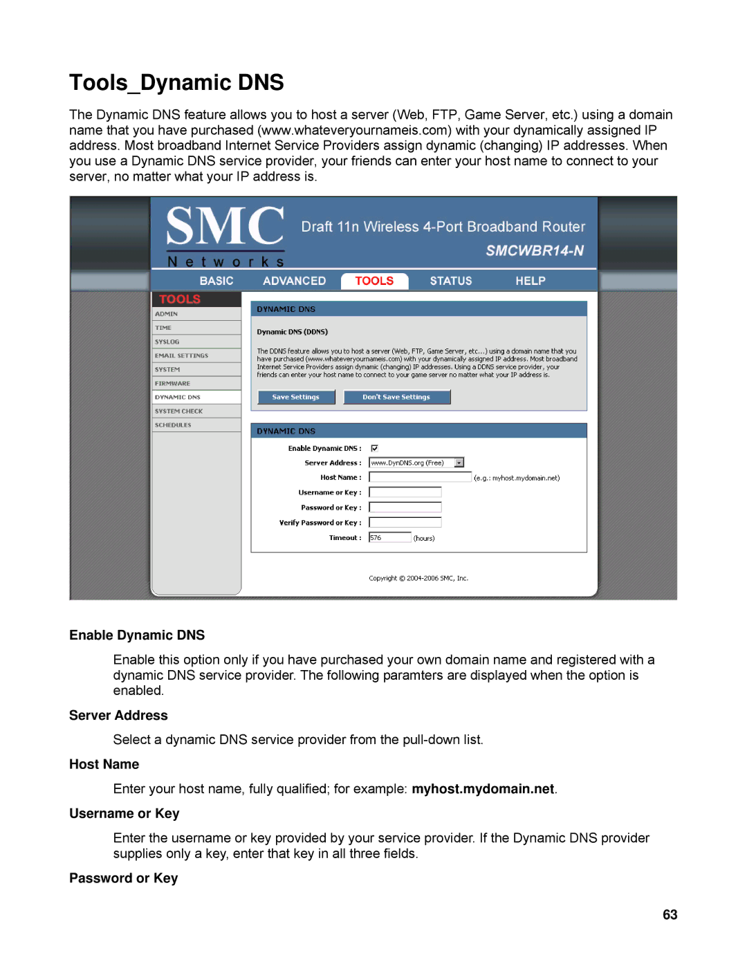 SMC Networks SMCWBR14-N manual ToolsDynamic DNS 