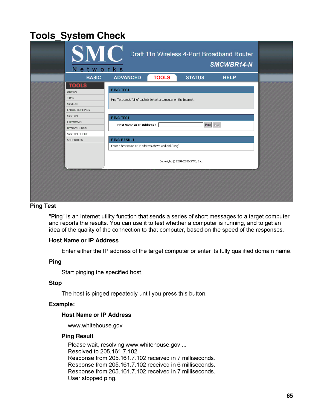 SMC Networks SMCWBR14-N manual ToolsSystem Check 