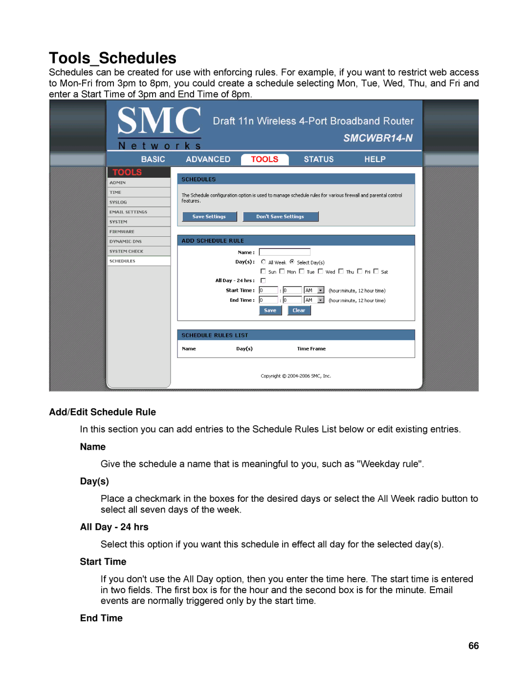 SMC Networks SMCWBR14-N manual ToolsSchedules 