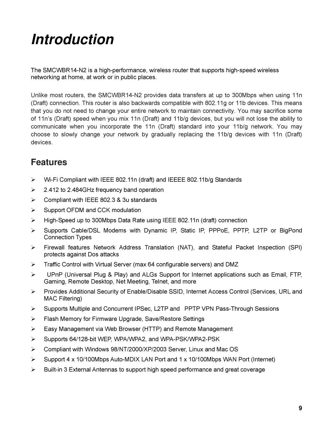 SMC Networks SMCWBR14-N2 manual Introduction 