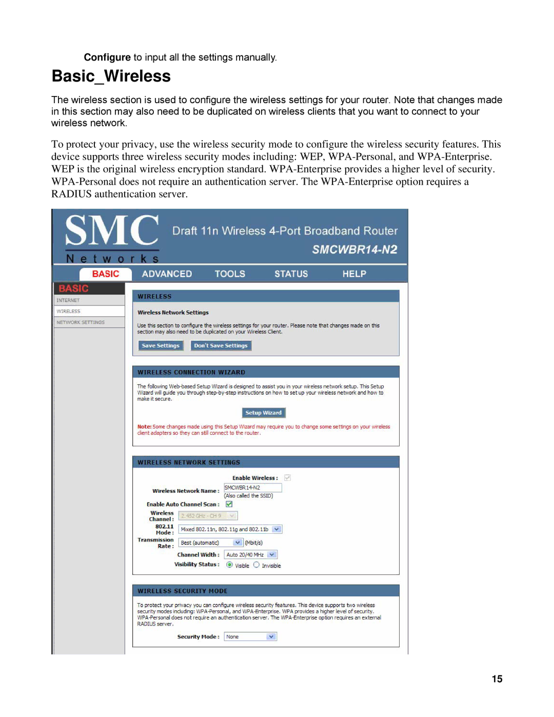 SMC Networks SMCWBR14-N2 manual BasicWireless 