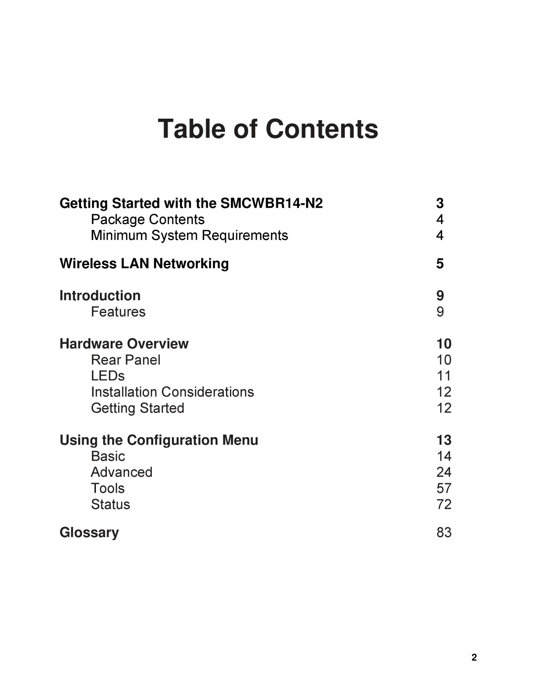 SMC Networks SMCWBR14-N2 manual Table of Contents 