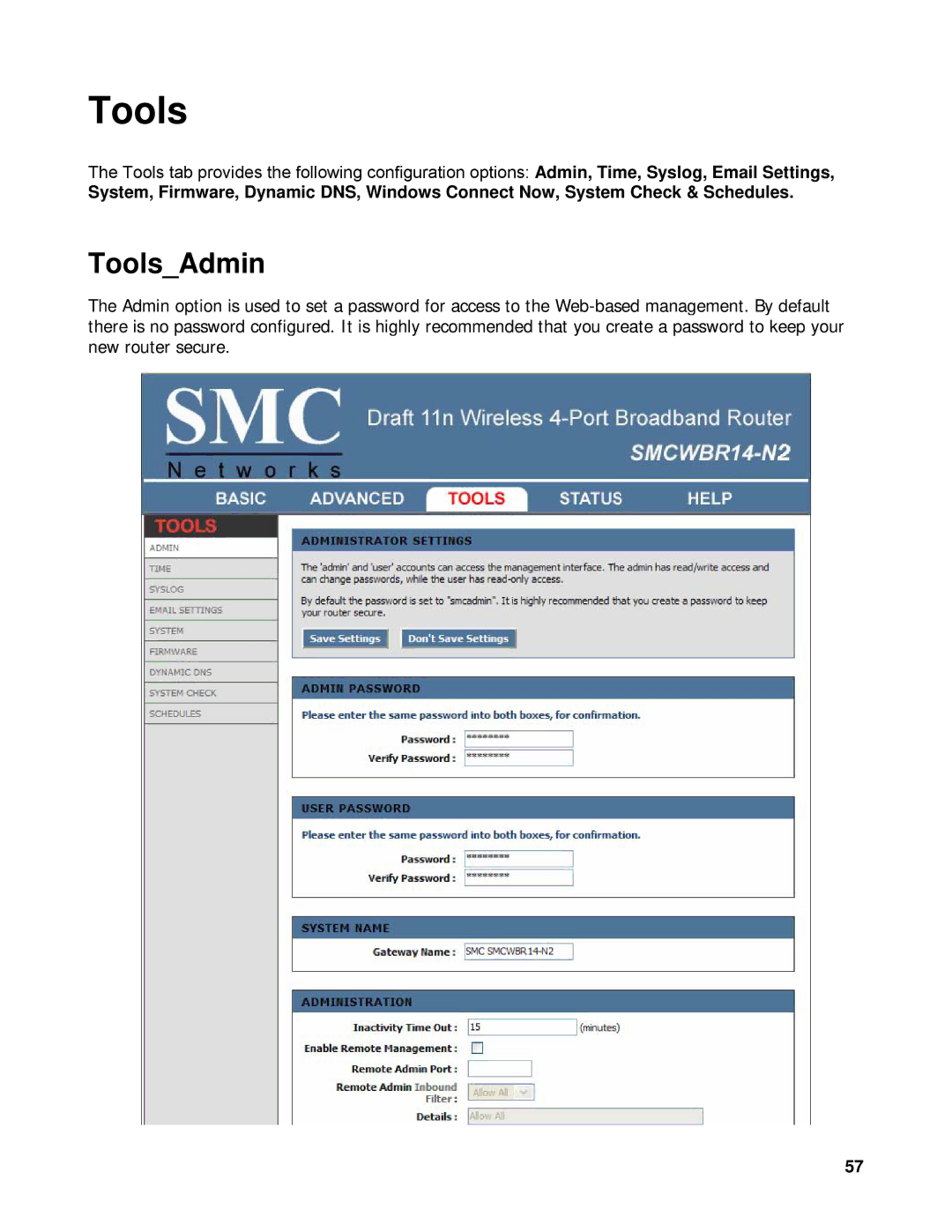 SMC Networks SMCWBR14-N2 manual ToolsAdmin 