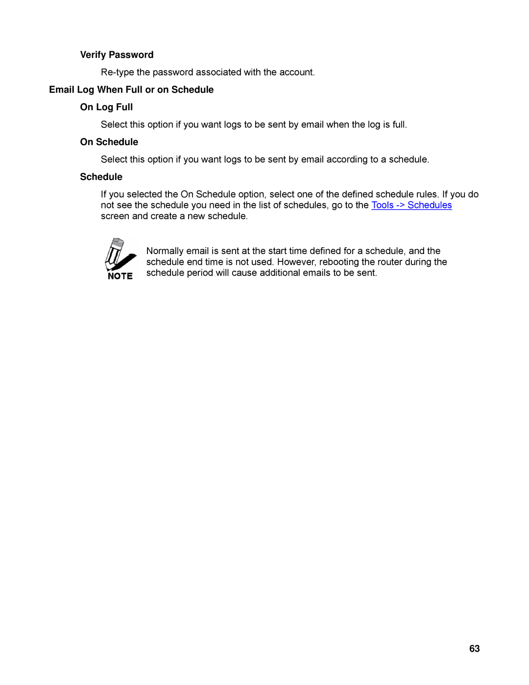 SMC Networks SMCWBR14-N2 manual Verify Password, Email Log When Full or on Schedule On Log Full, On Schedule 