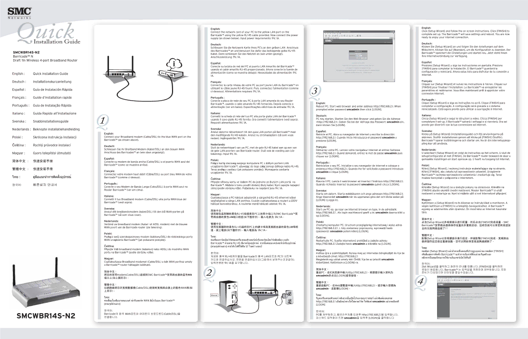 SMC Networks SMCWBR14S-N2 manual Quick 
