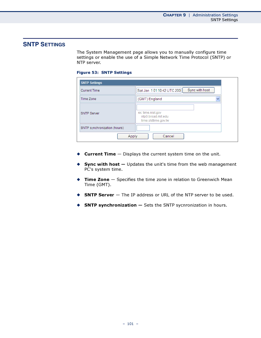 SMC Networks SMCWBR14S-N4 manual Sntp Settings 