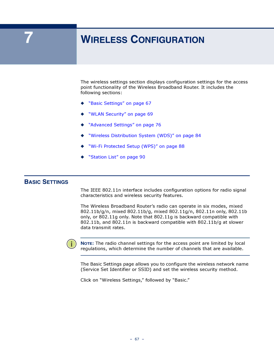 SMC Networks SMCWBR14S-N4 manual Wireless Configuration, Basic Settings 