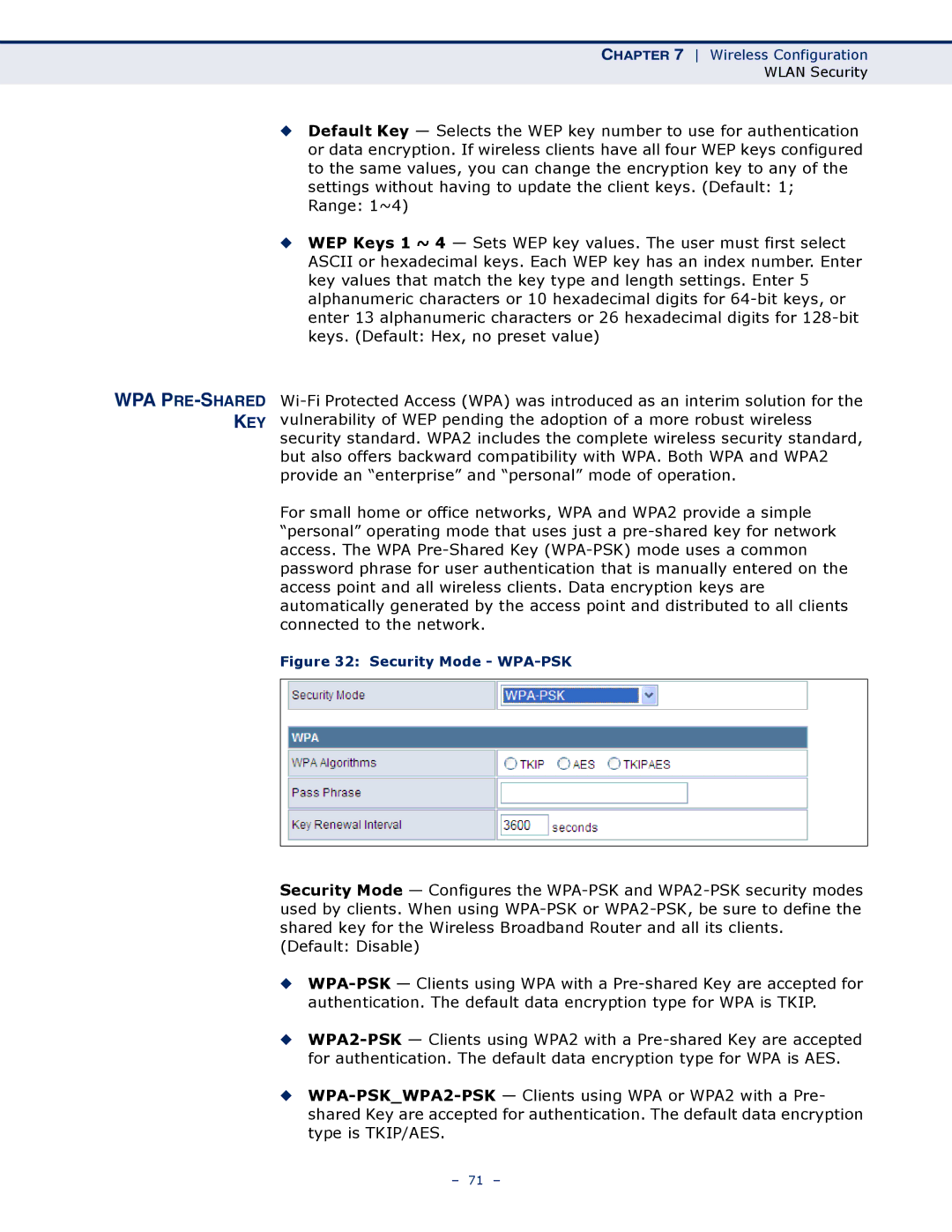 SMC Networks SMCWBR14S-N4 manual Wpa Pre-Shared Key, Security Mode WPA-PSK 