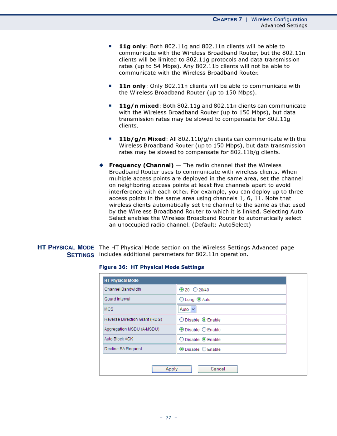 SMC Networks SMCWBR14S-N4 manual HT Physical Mode Settings 