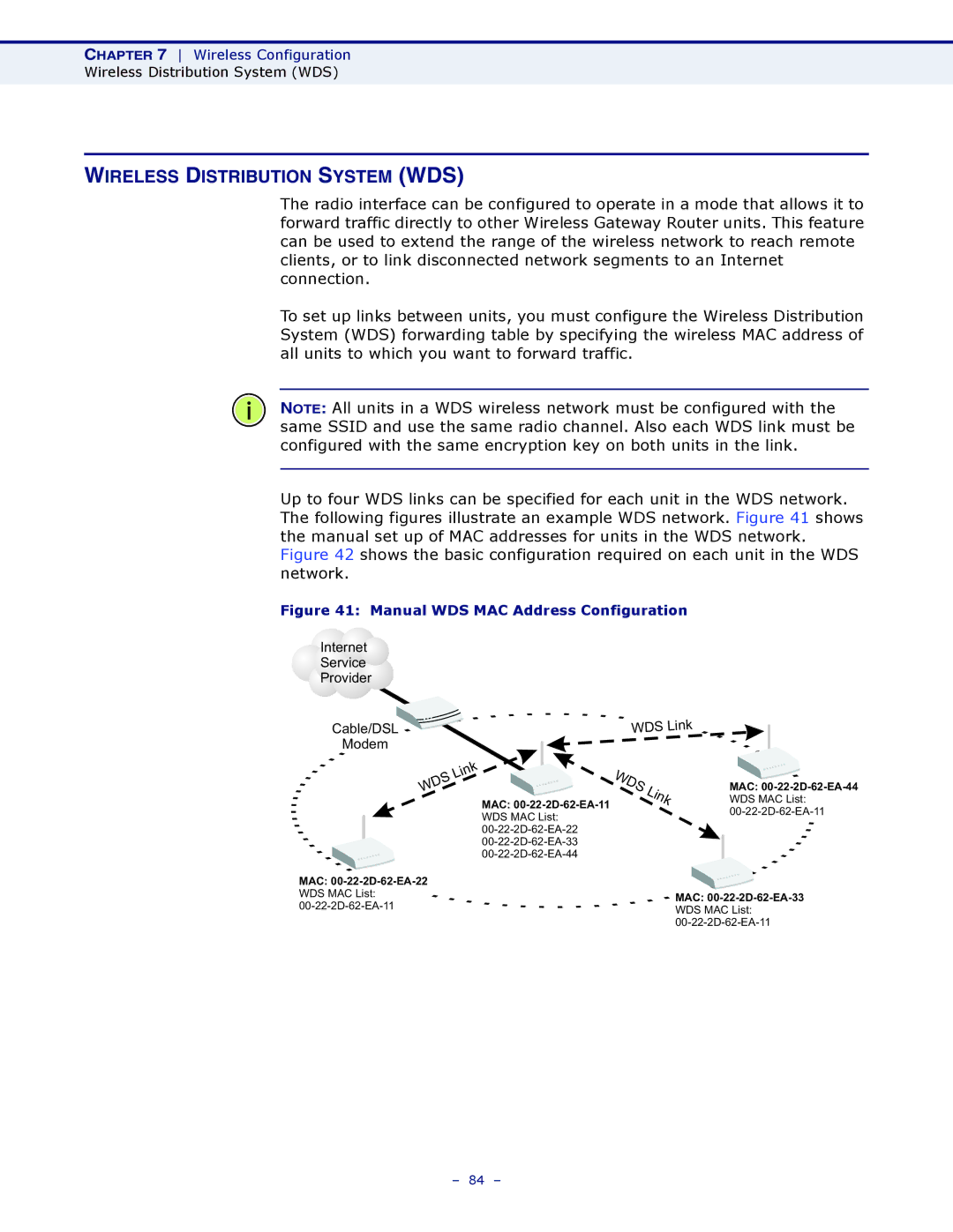 SMC Networks SMCWBR14S-N4 manual Wireless Distribution System WDS, Internet Service Provider Cable/DSL Modem WDS Link 