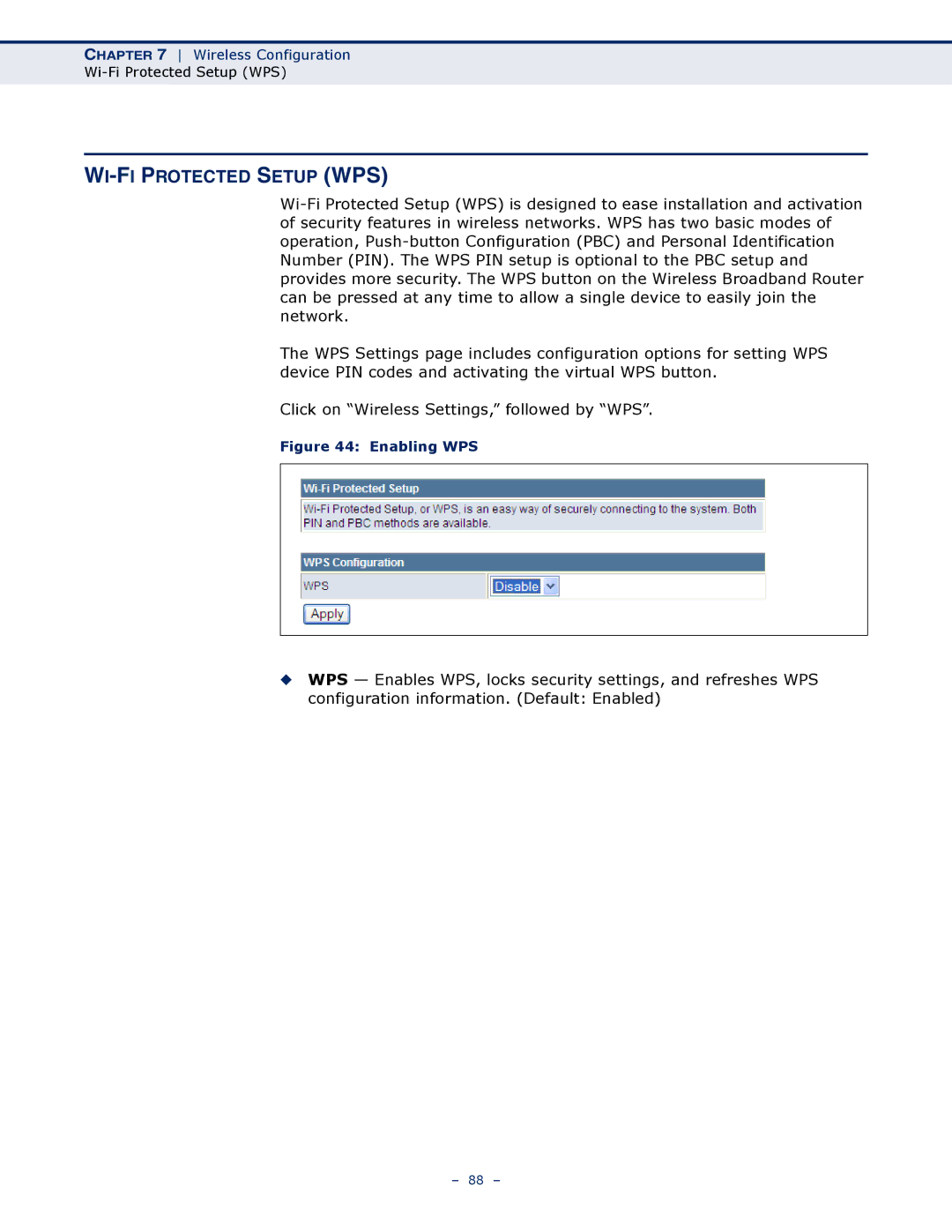 SMC Networks SMCWBR14S-N4 manual WI-FI Protected Setup WPS, Enabling WPS 