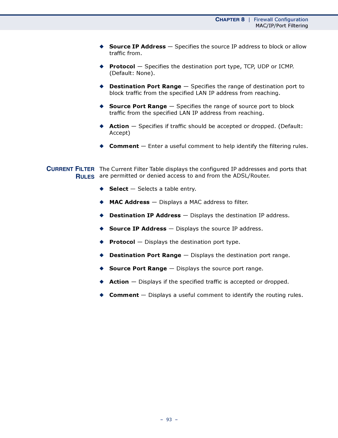 SMC Networks SMCWBR14S-N4 manual Current Filter Rules 