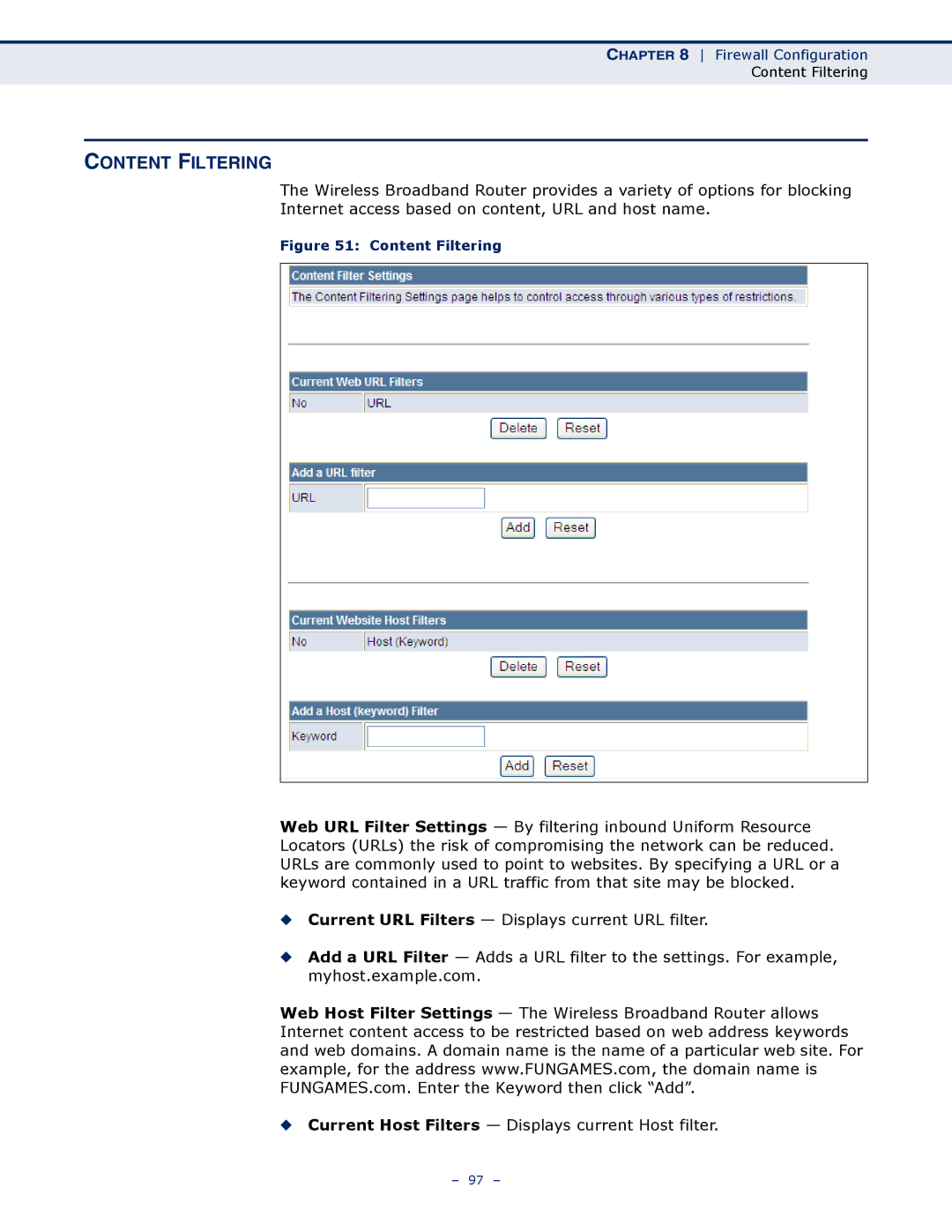 SMC Networks SMCWBR14S-N4 manual Content Filtering 