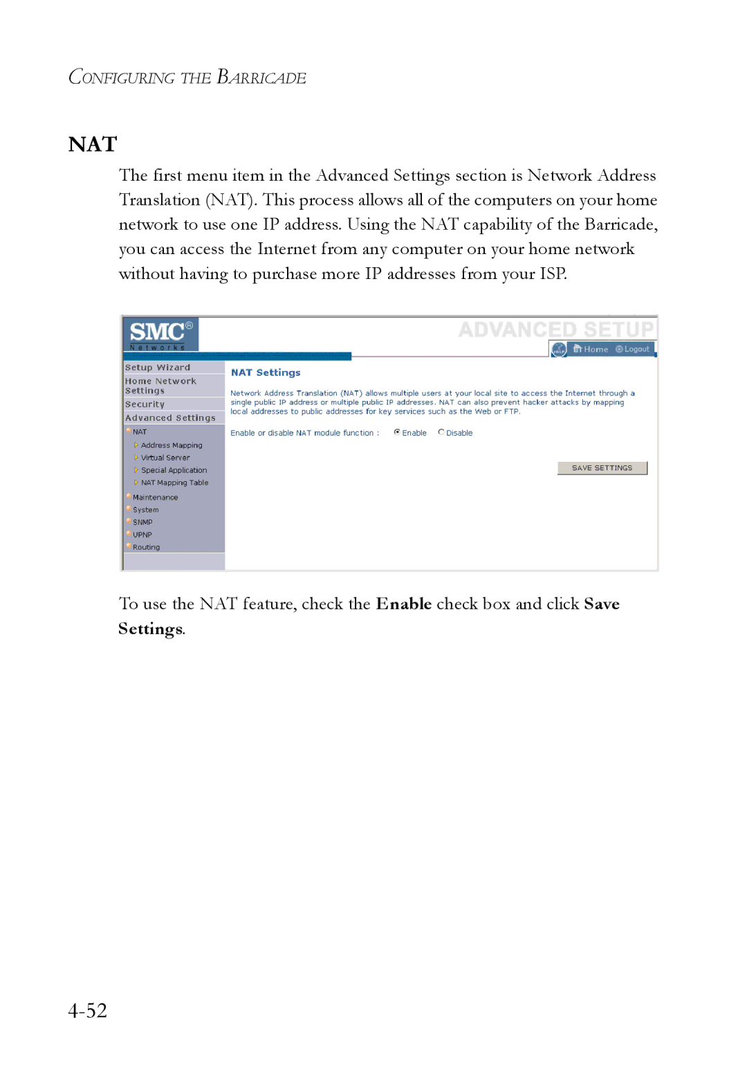 SMC Networks SMCWBR14T-G manual Nat 