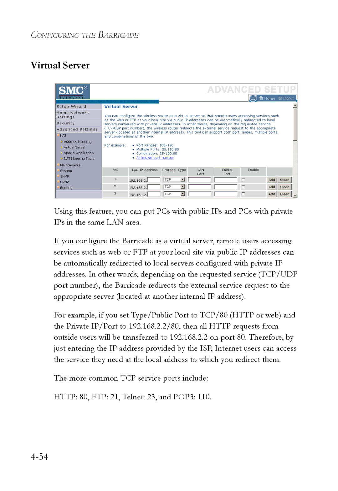 SMC Networks SMCWBR14T-G manual Virtual Server 