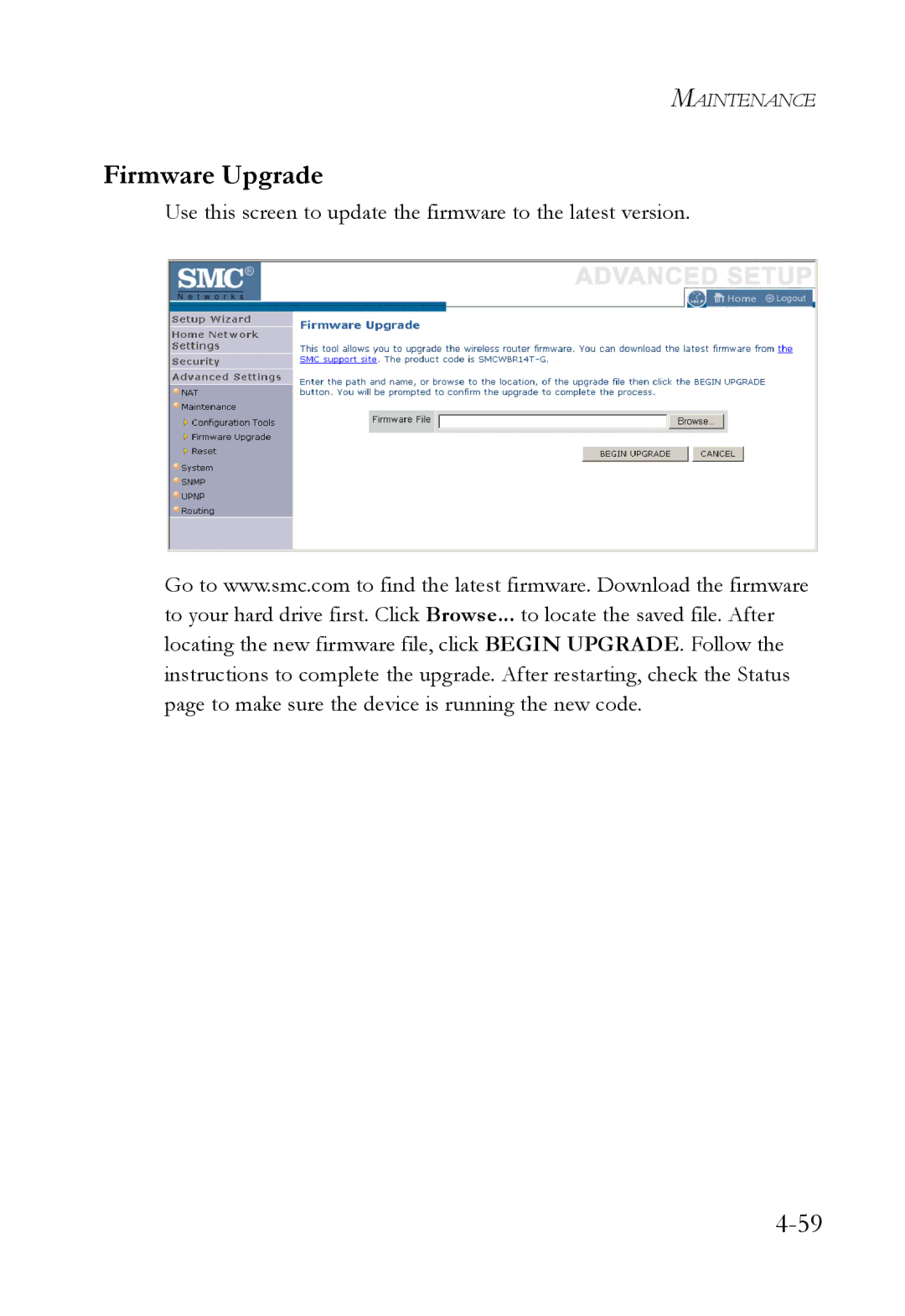 SMC Networks SMCWBR14T-G manual Firmware Upgrade 