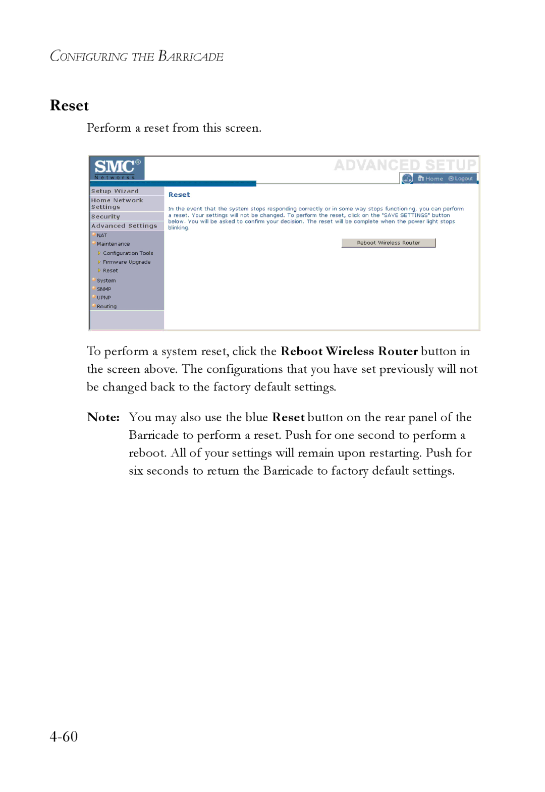 SMC Networks SMCWBR14T-G manual Reset 