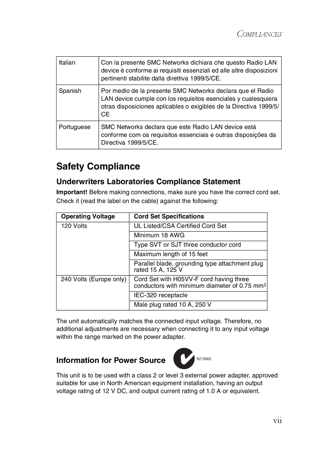 SMC Networks SMCWBR14T-G manual Safety Compliance 