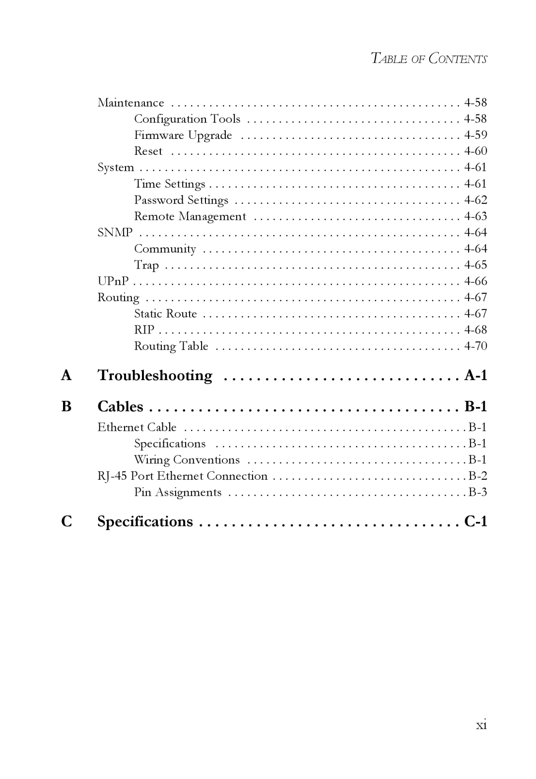 SMC Networks SMCWBR14T-G manual Table of Contents 