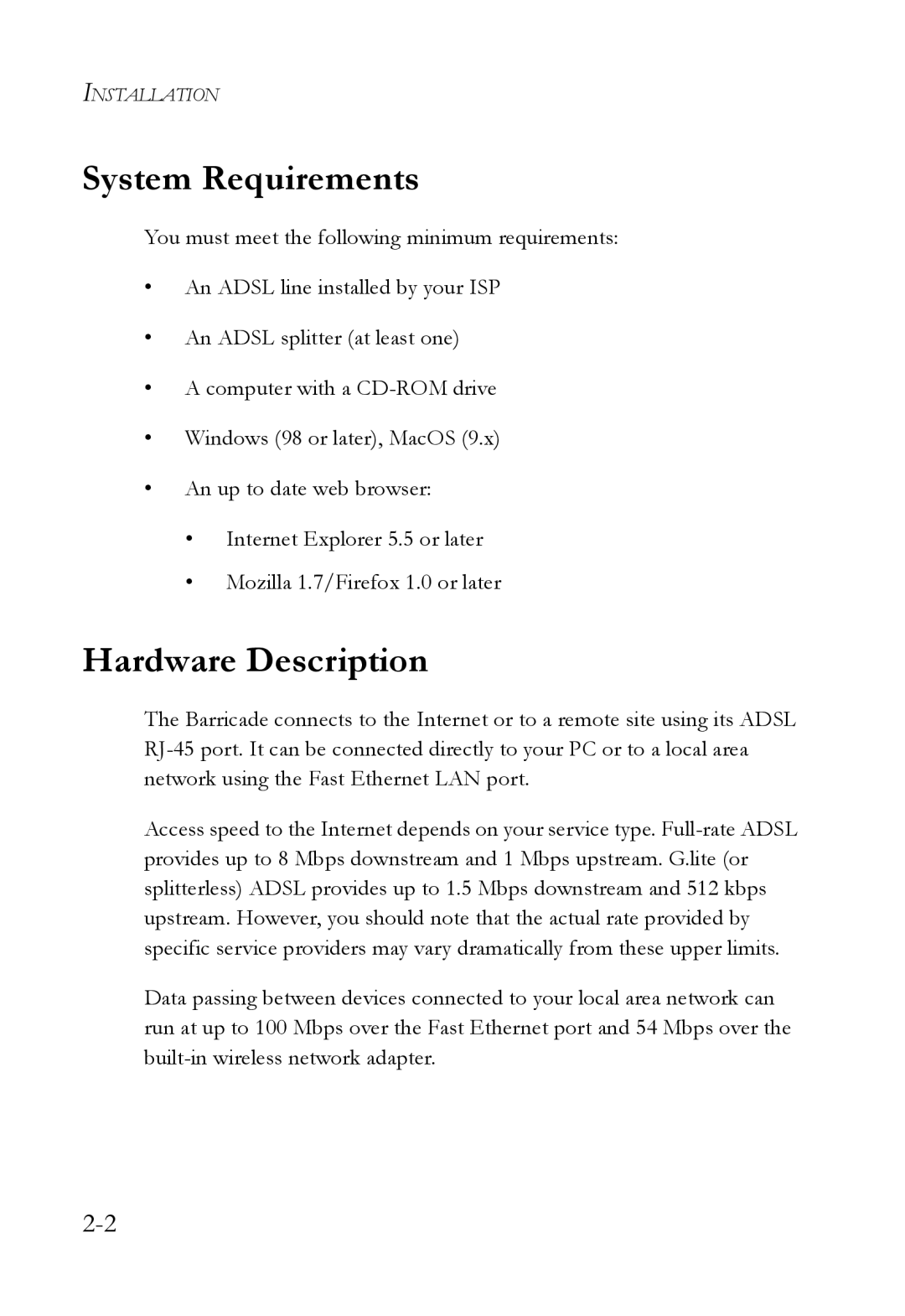 SMC Networks SMCWBR14T-G manual System Requirements, Hardware Description 