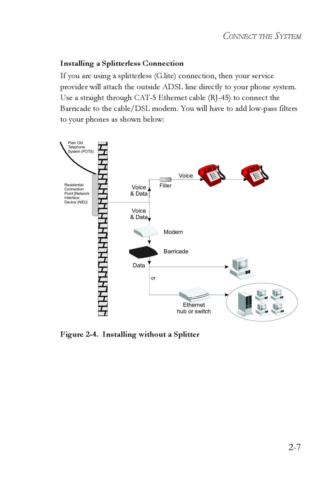 SMC Networks SMCWBR14T-G manual Installing a Splitterless Connection, Installing without a Splitter 