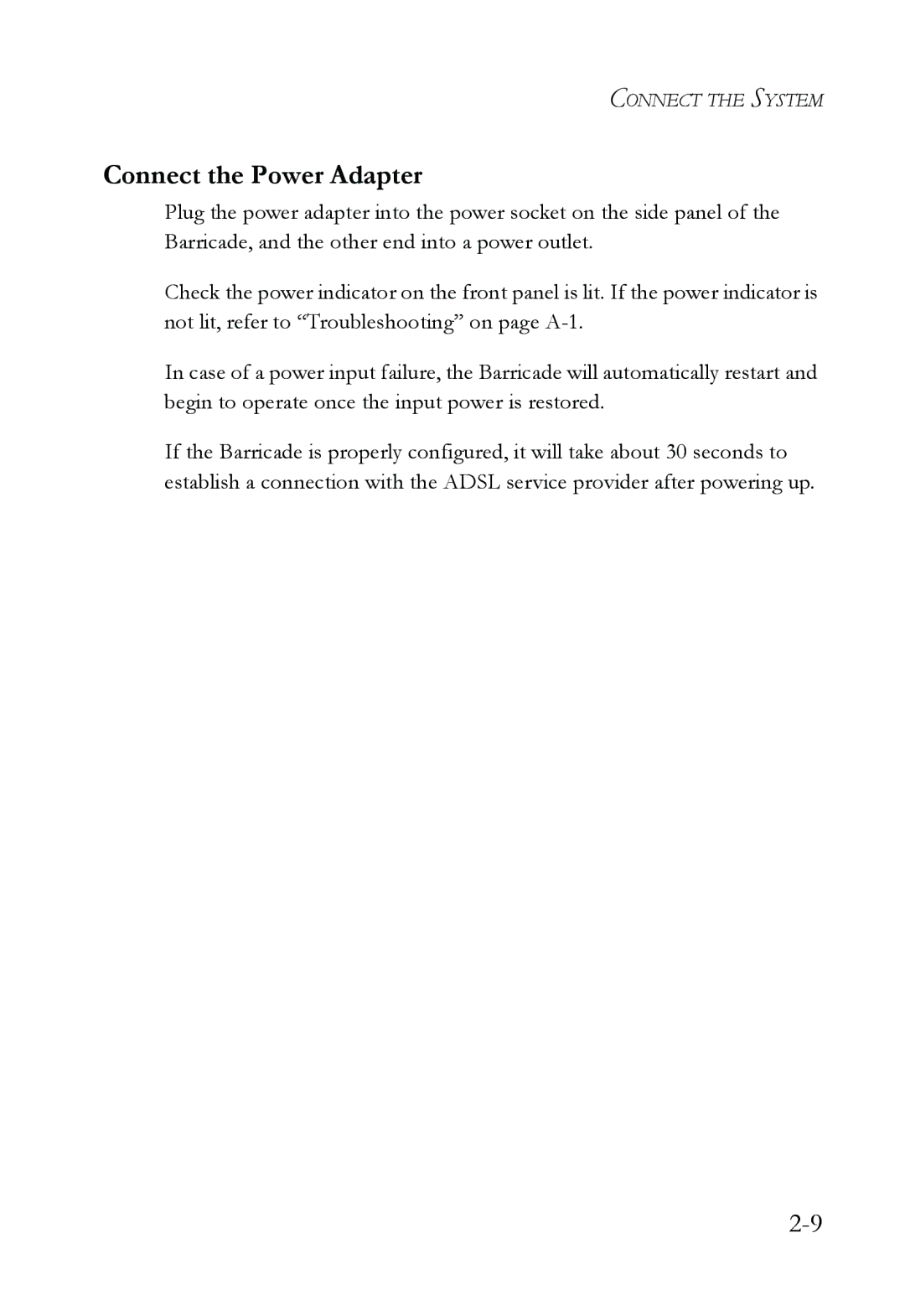 SMC Networks SMCWBR14T-G manual Connect the Power Adapter 