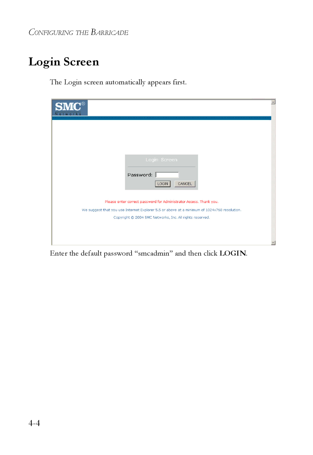 SMC Networks SMCWBR14T-G manual Login Screen 