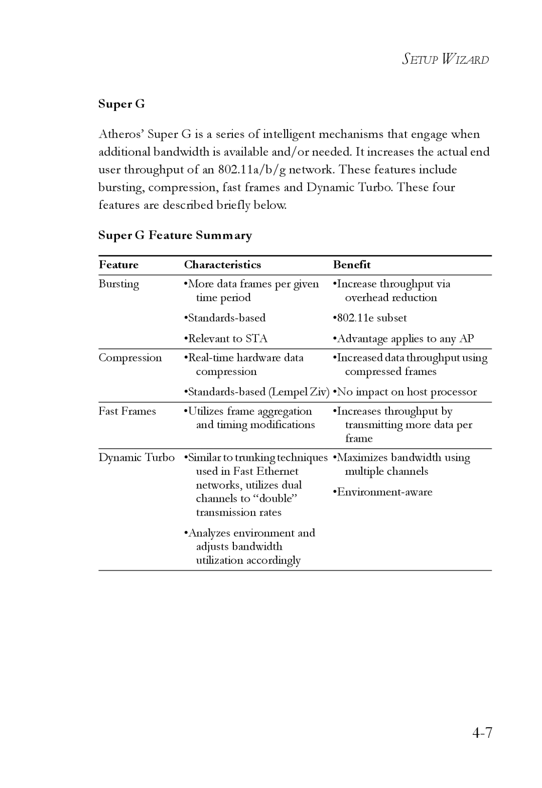 SMC Networks SMCWBR14T-G manual Super G Feature Summary 