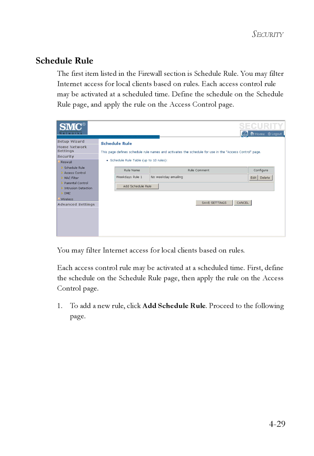 SMC Networks SMCWBR14T-G manual Schedule Rule 