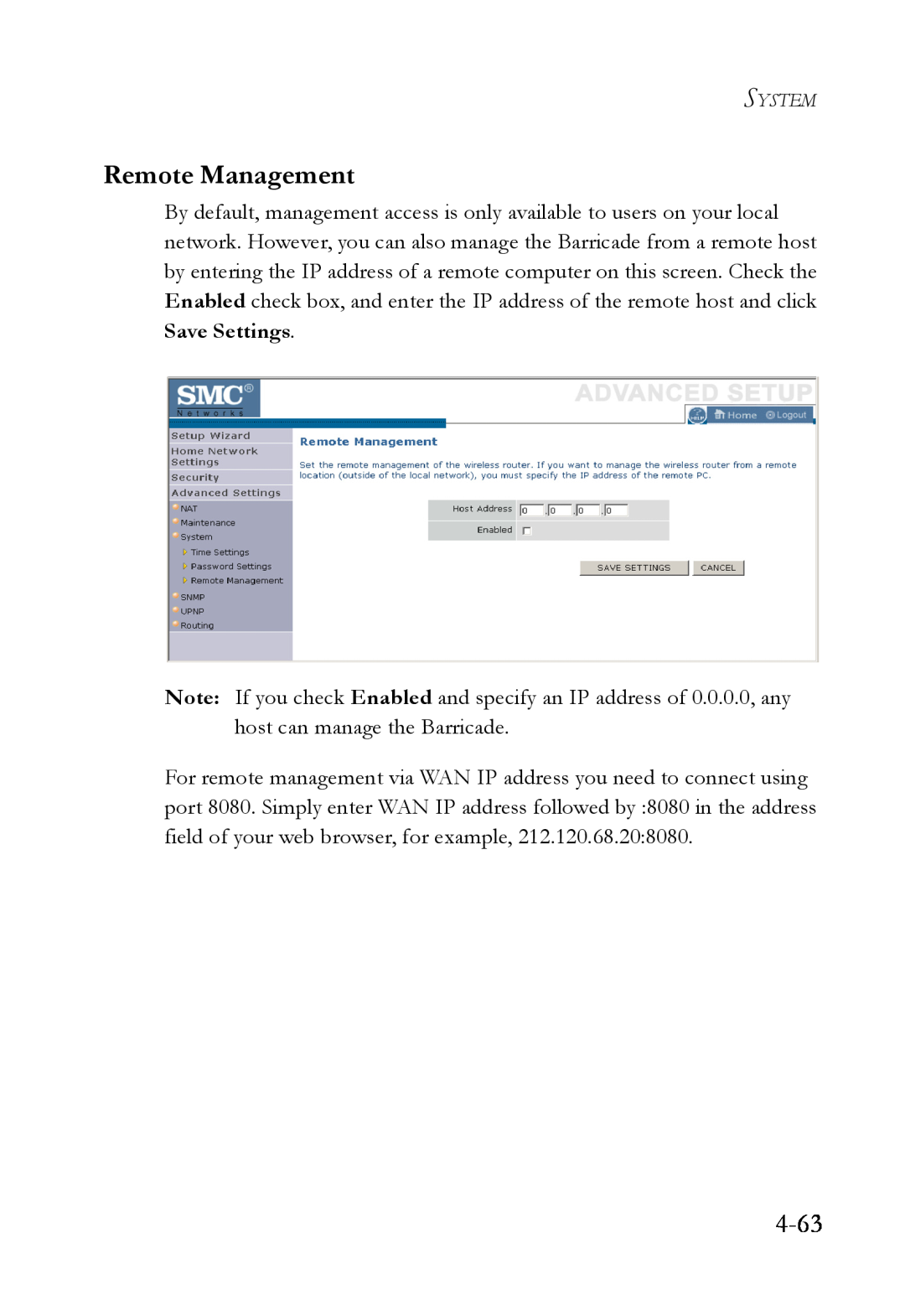 SMC Networks SMCWBR14T-G manual 4-63, Remote Management 