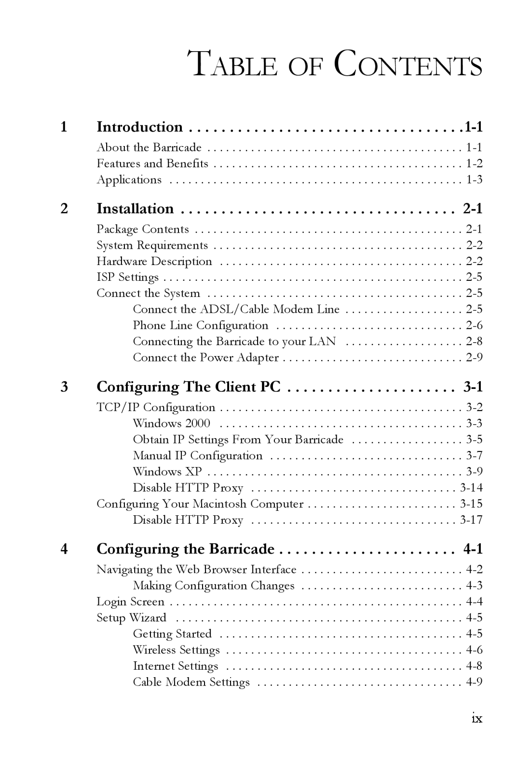 SMC Networks SMCWBR14T-G manual Table Of Contents, Introduction, Installation, Configuring The Client PC 