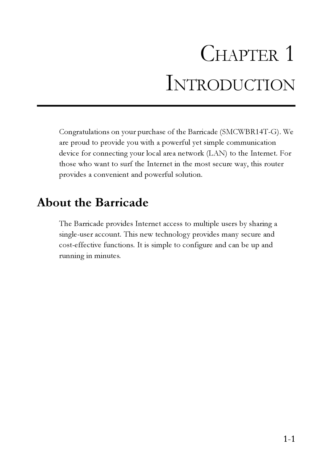 SMC Networks SMCWBR14T-G manual Chapter Introduction, About the Barricade 