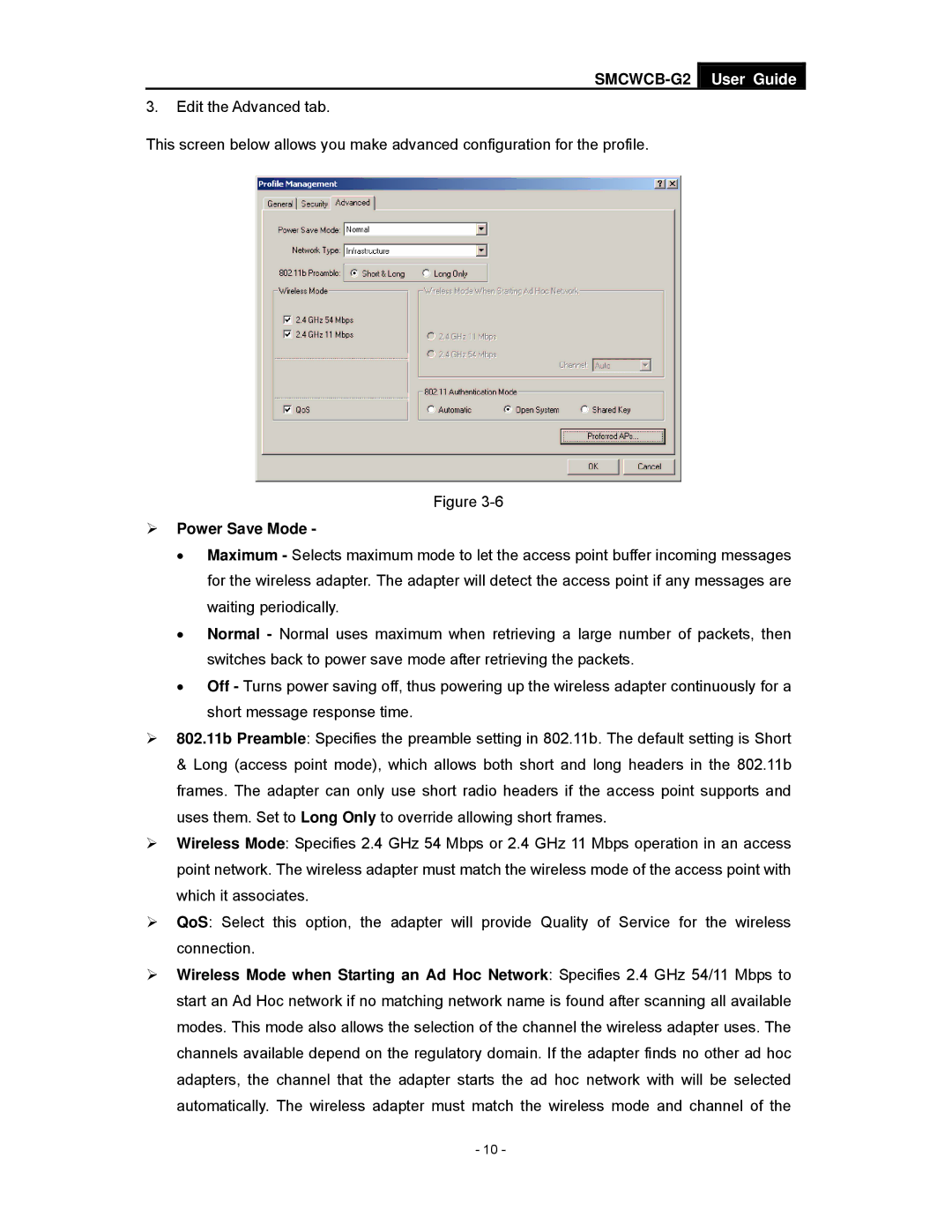 SMC Networks SMCWCB-G2 manual ¾ Power Save Mode 