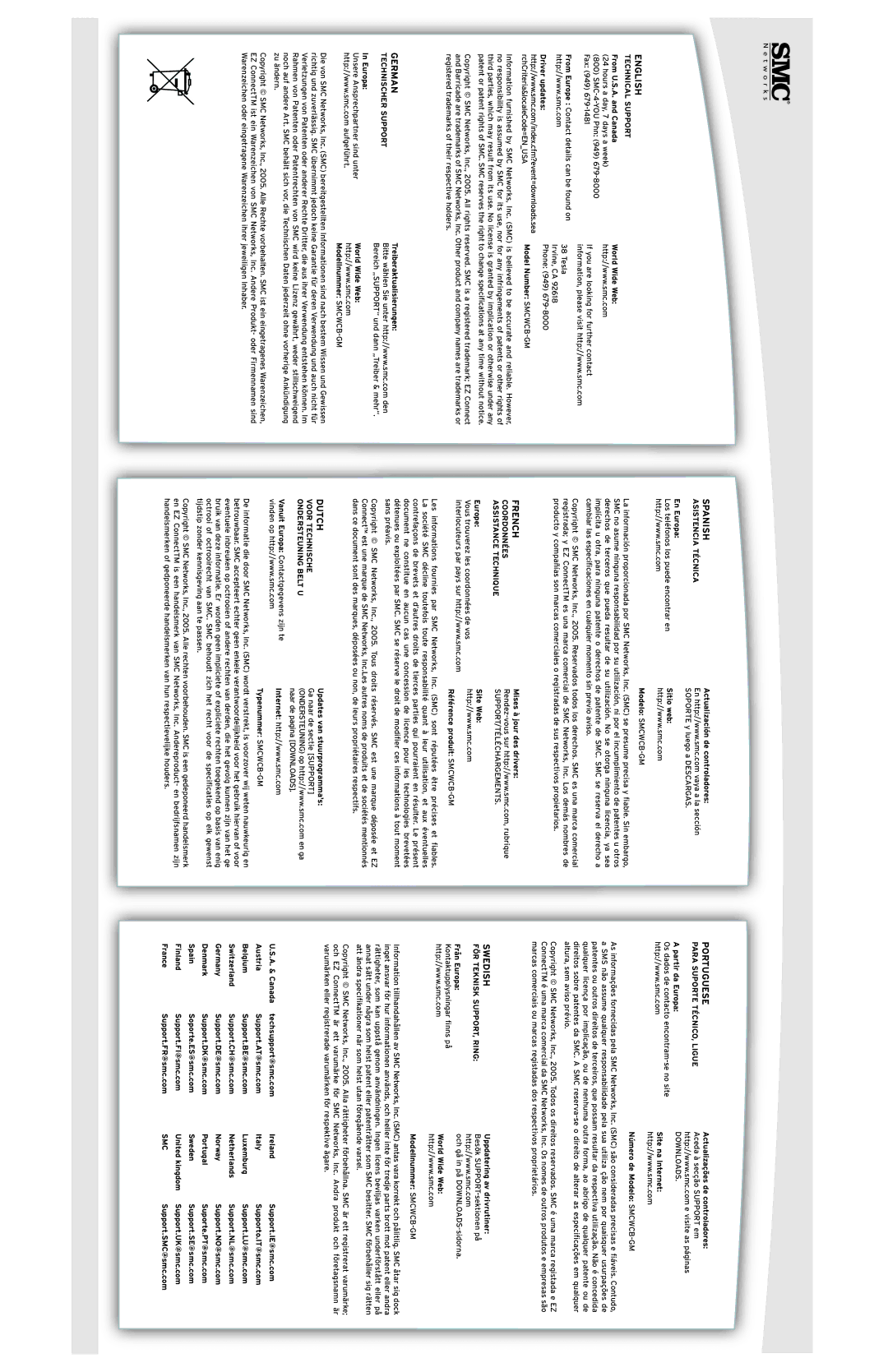 SMC Networks SMCWCB-GM manual English Spanish, Portuguese, French, Swedish, German, Dutch 