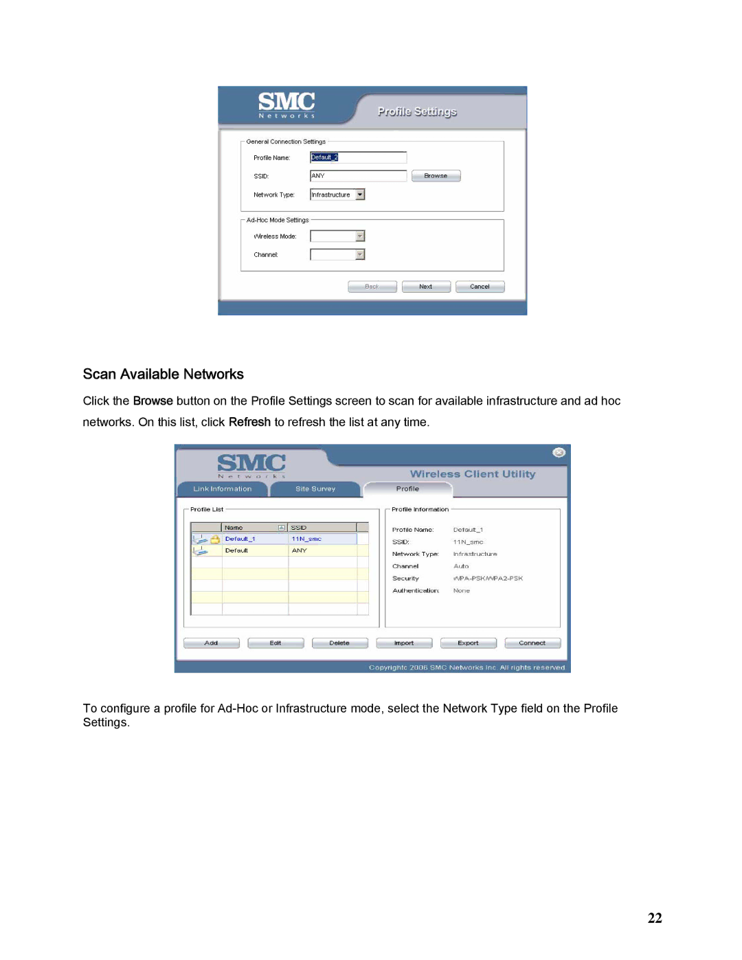 SMC Networks SMCWCB-N2 manual Scan Available Networks 