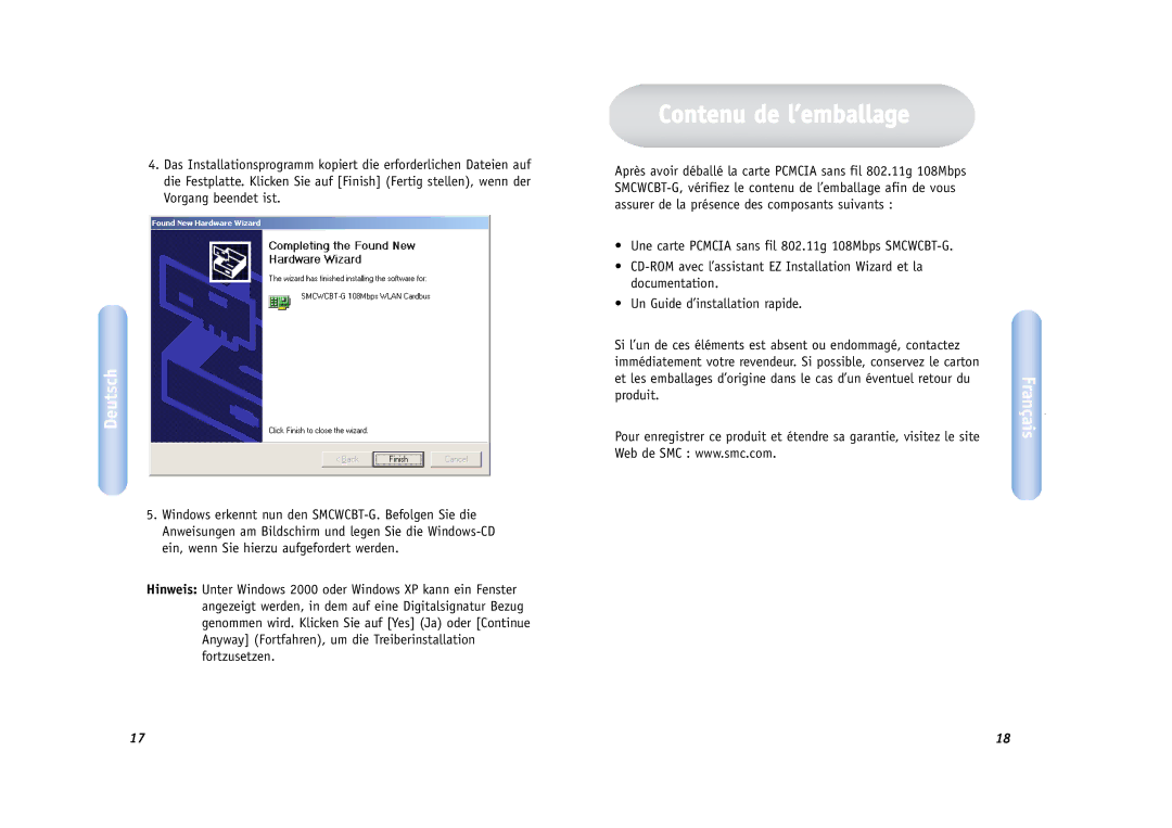 SMC Networks SMCWCBT-G manual Contenu de l’emballage 