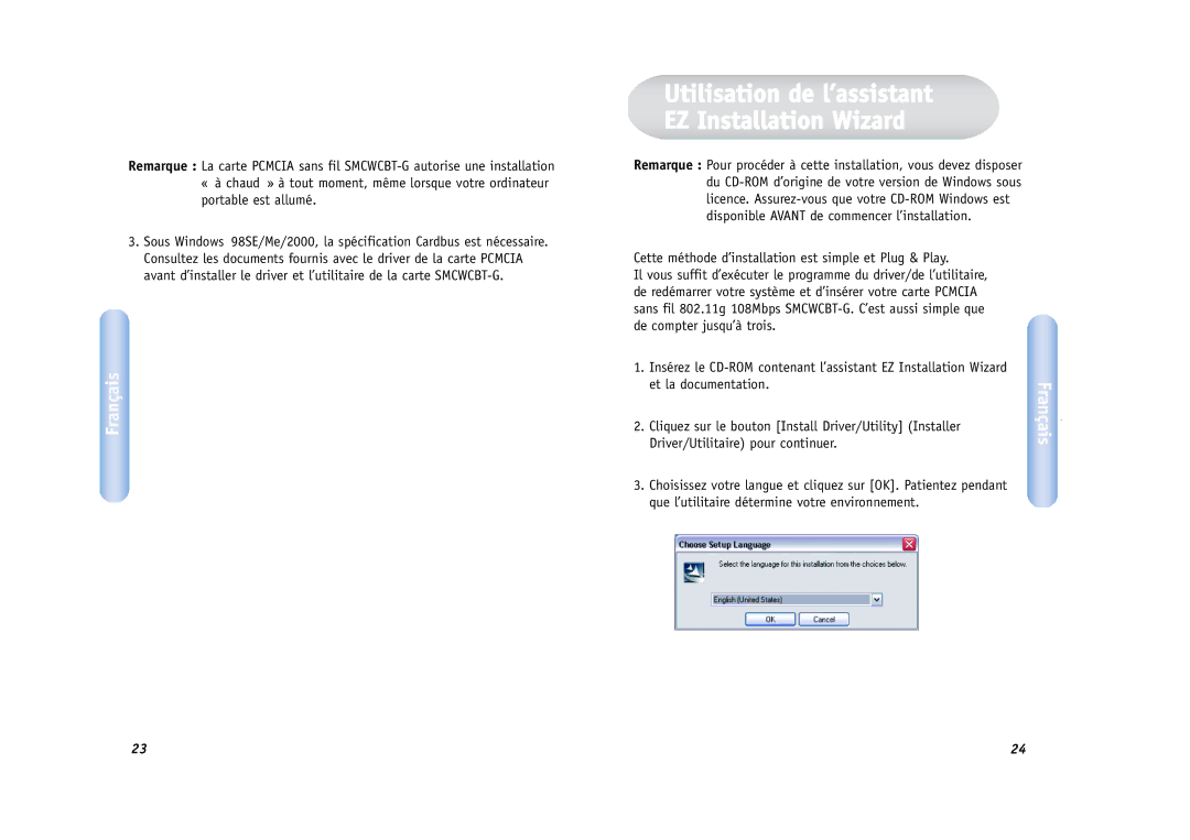 SMC Networks SMCWCBT-G manual Utilisation de l’assistant EZ Installation Wizard 