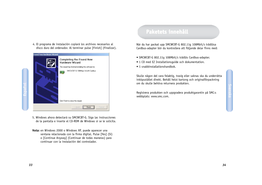 SMC Networks SMCWCBT-G manual Paketets innehåll 