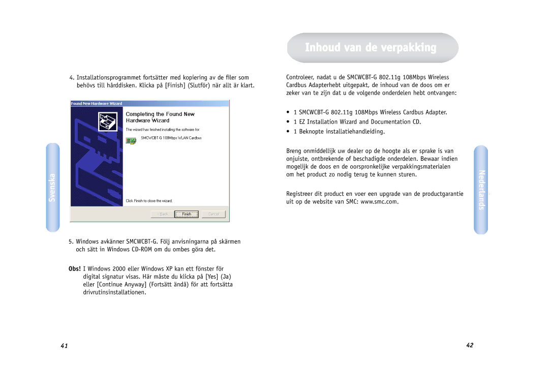 SMC Networks SMCWCBT-G manual Inhoud van de verpakking 