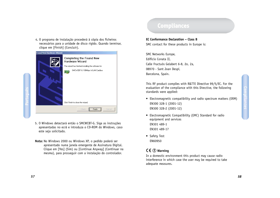 SMC Networks SMCWCBT-G manual Compliances, EC Conformance Declaration Class B 