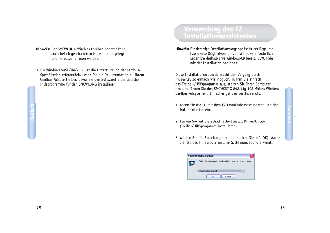 SMC Networks SMCWCBT-G manual Verwendung des EZ Installationsassistenten 