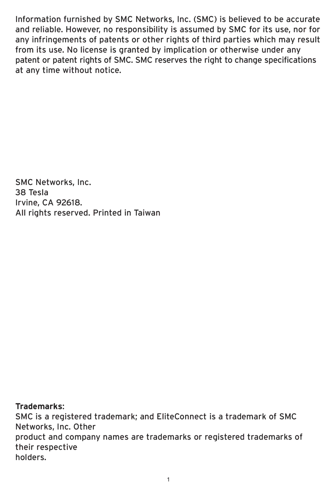 SMC Networks SMCWHS-POS manual Trademarks 