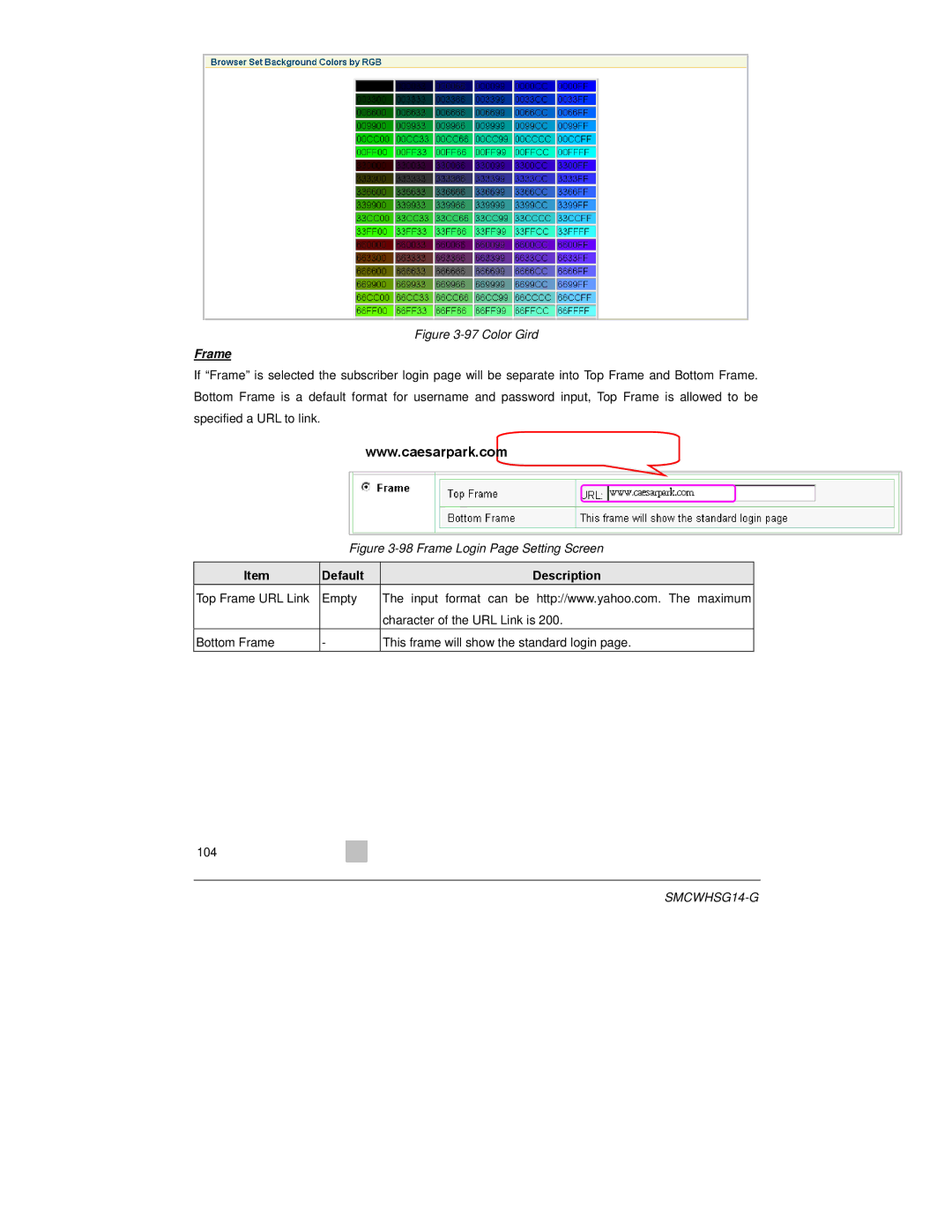 SMC Networks SMCWHSG14-G manual Color Gird, Frame 